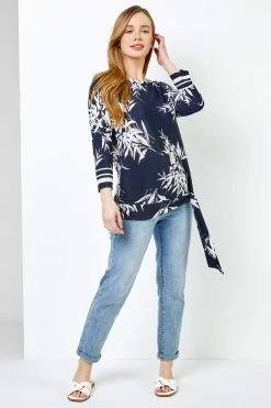 Roman Blue Petite Floral Print Tie Side Top 9 Roman Blue Petite Floral Print Tie Side Top -Roman Sales Shop unnamed file 6393