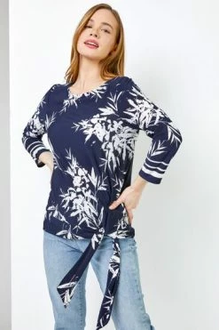 Roman Blue Petite Floral Print Tie Side Top 11 Roman Blue Petite Floral Print Tie Side Top -Roman Sales Shop unnamed file 6395