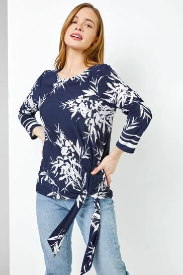 Roman Blue Petite Floral Print Tie Side Top 7 Roman Blue Petite Floral Print Tie Side Top - Image 5