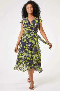 Roman Blue Petite Floral Chiffon Frill Dress 8 Roman Blue Petite Floral Chiffon Frill Dress -Roman Sales Shop unnamed file 640