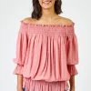 Roman Pink Shirred Bardot Frill Detail Top 2 Roman Pink Shirred Bardot Frill Detail Top -Roman Sales Shop unnamed file 6412