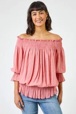 Roman Pink Shirred Bardot Frill Detail Top 11 Roman Pink Shirred Bardot Frill Detail Top -Roman Sales Shop unnamed file 6416