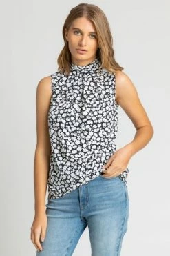 Roman Black Ditsy Floral Print High Neck Top -Roman Sales Shop unnamed file 6426