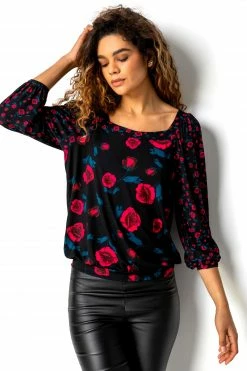 Roman Pink Contrast Floral Print Square Neck Top 9 Roman Pink Contrast Floral Print Square Neck Top -Roman Sales Shop unnamed file 6429