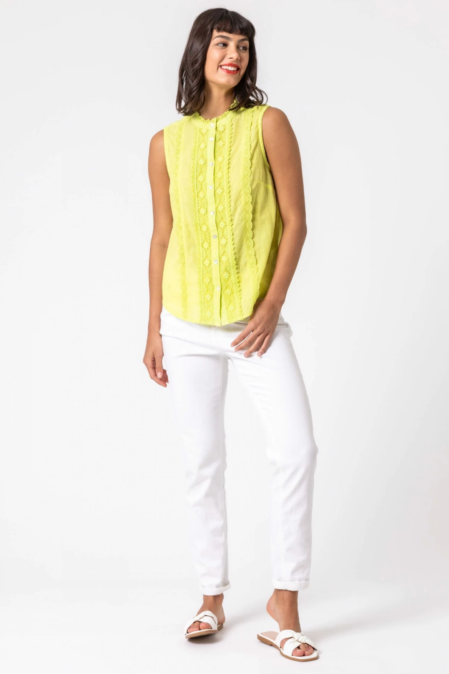 Roman Yellow Crochet Trim Button Through Blouse 4 Roman Yellow Crochet Trim Button Through Blouse - Image 2