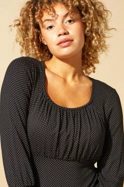 Roman Black Originals Gathered Polka Dot Print Top -Roman Sales Shop unnamed file 6448