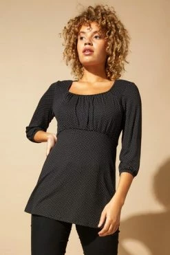 Roman Black Originals Gathered Polka Dot Print Top -Roman Sales Shop unnamed file 6449