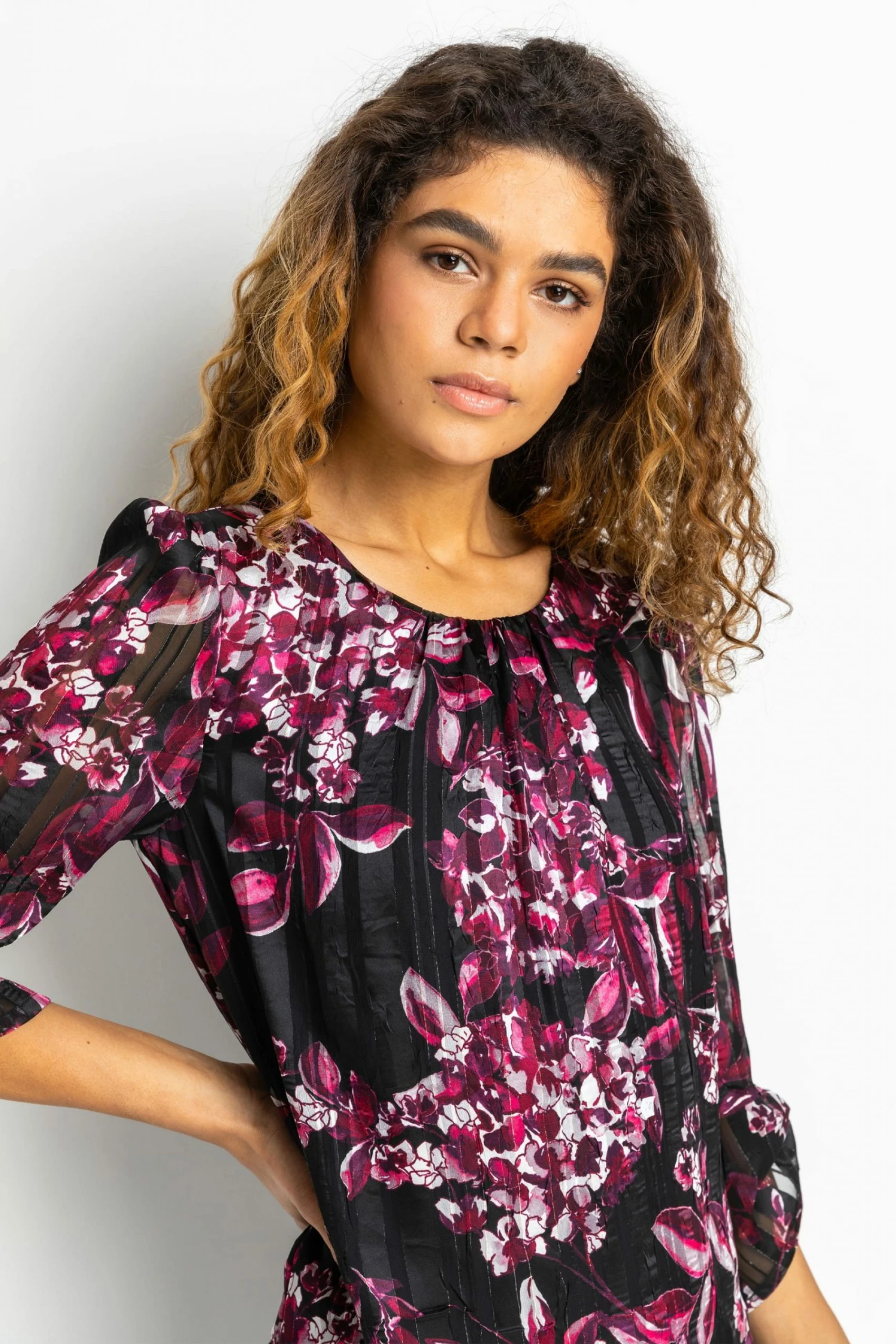 Roman Black Floral Shimmer Overlay Top 4 Roman Black Floral Shimmer Overlay Top - Image 2