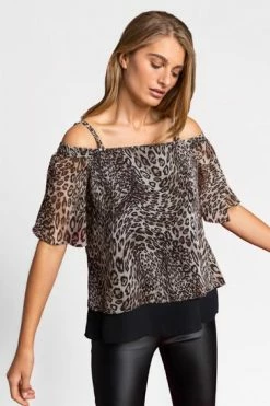 Roman Brown Cold Shoulder Animal Print Top 11 Roman Brown Cold Shoulder Animal Print Top -Roman Sales Shop unnamed file 6459