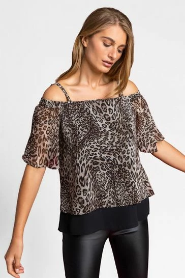 Roman Brown Cold Shoulder Animal Print Top 7 Roman Brown Cold Shoulder Animal Print Top - Image 5