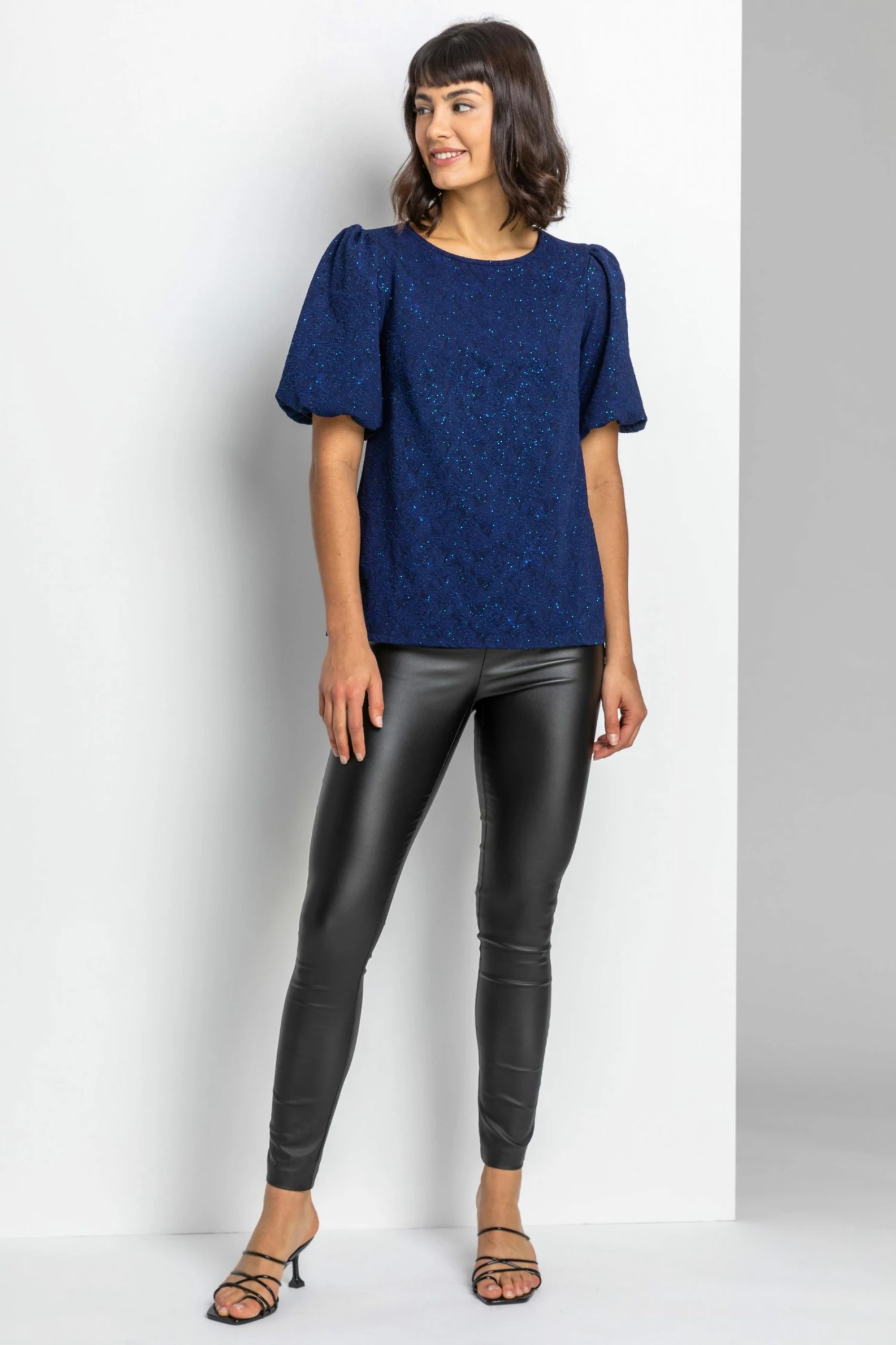 Roman Blue Floral Jacquard Puff Sleeve Top 4 Roman Blue Floral Jacquard Puff Sleeve Top - Image 2