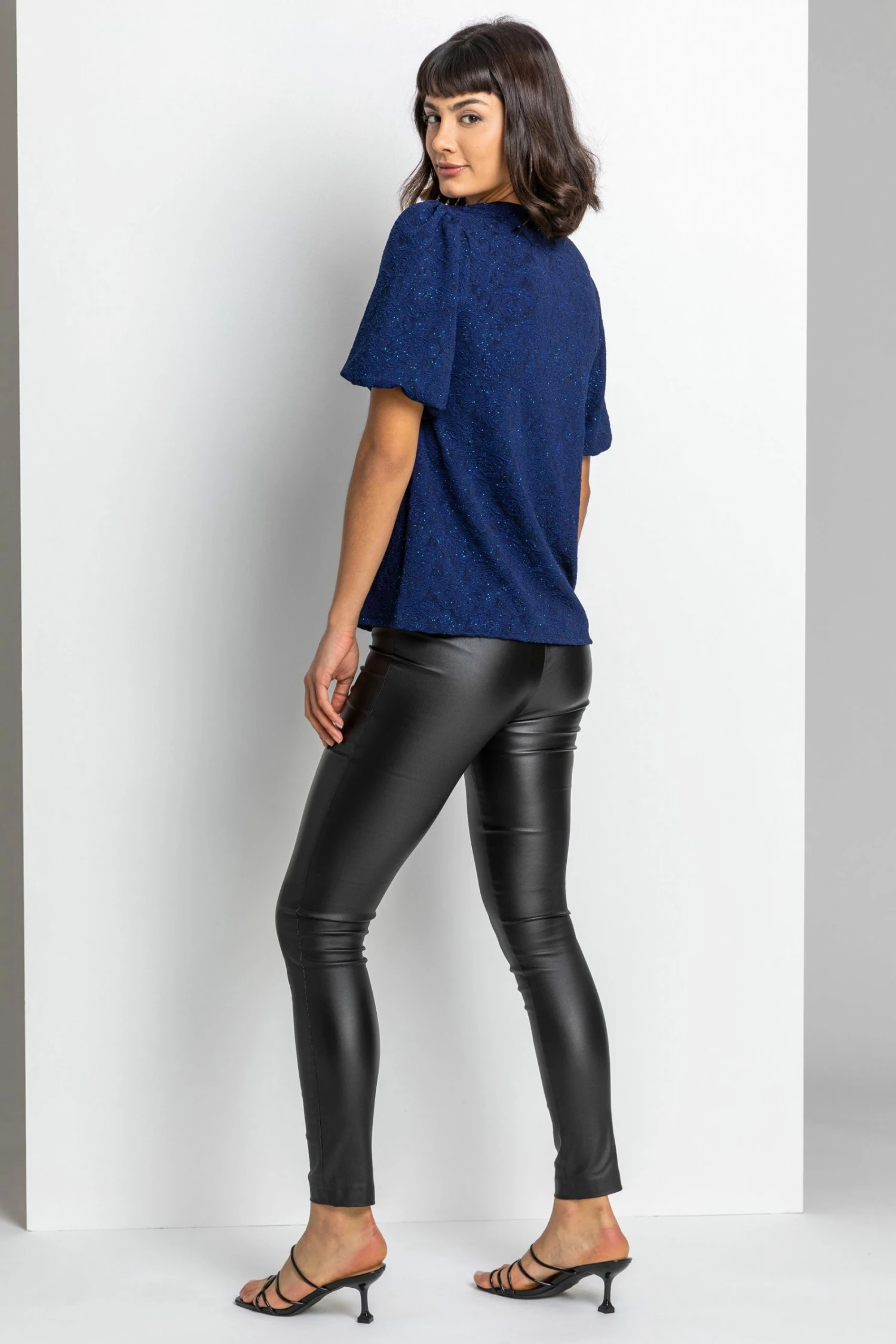 Roman Blue Floral Jacquard Puff Sleeve Top 5 Roman Blue Floral Jacquard Puff Sleeve Top - Image 3