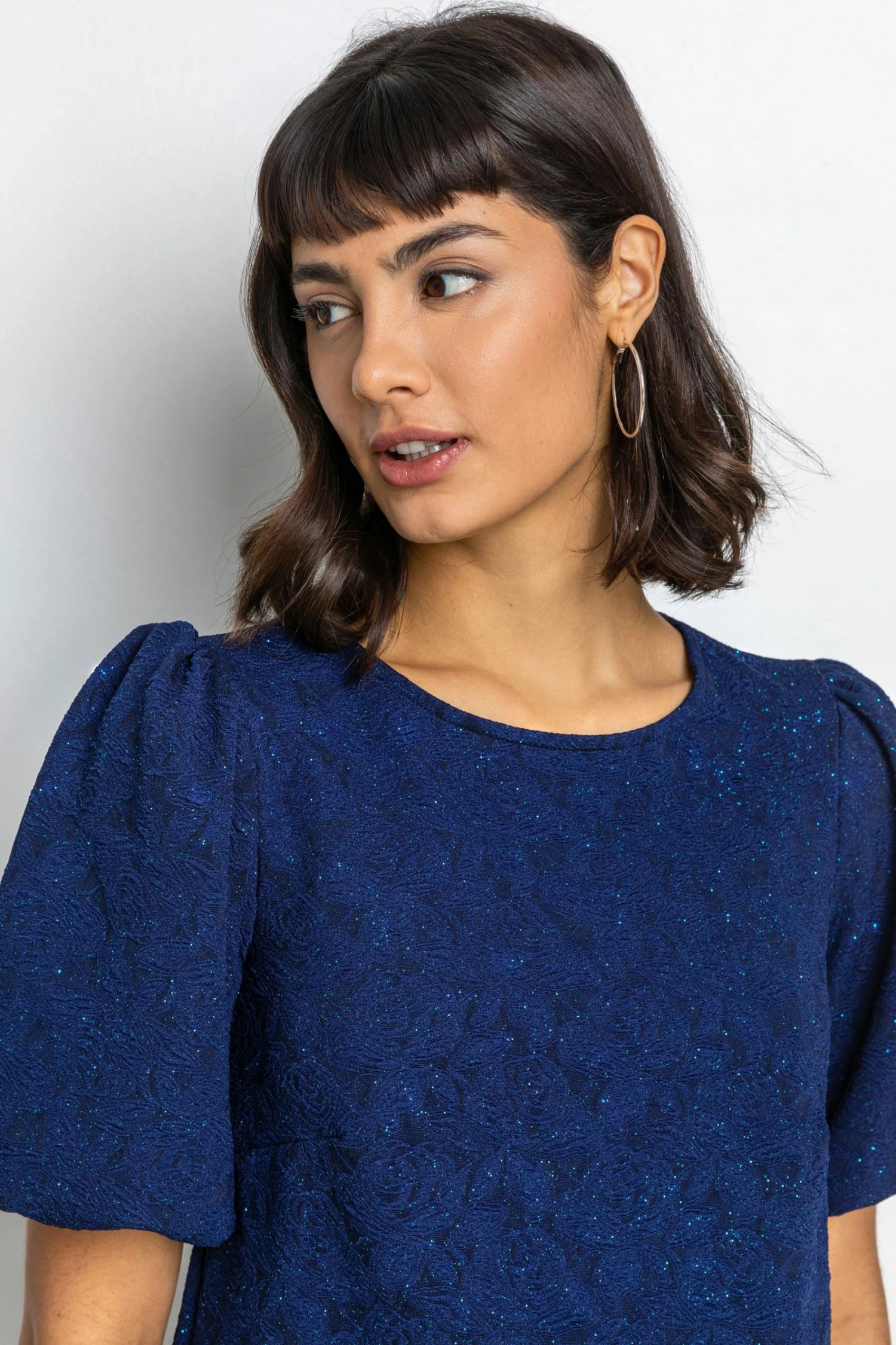 Roman Blue Floral Jacquard Puff Sleeve Top 6 Roman Blue Floral Jacquard Puff Sleeve Top - Image 4