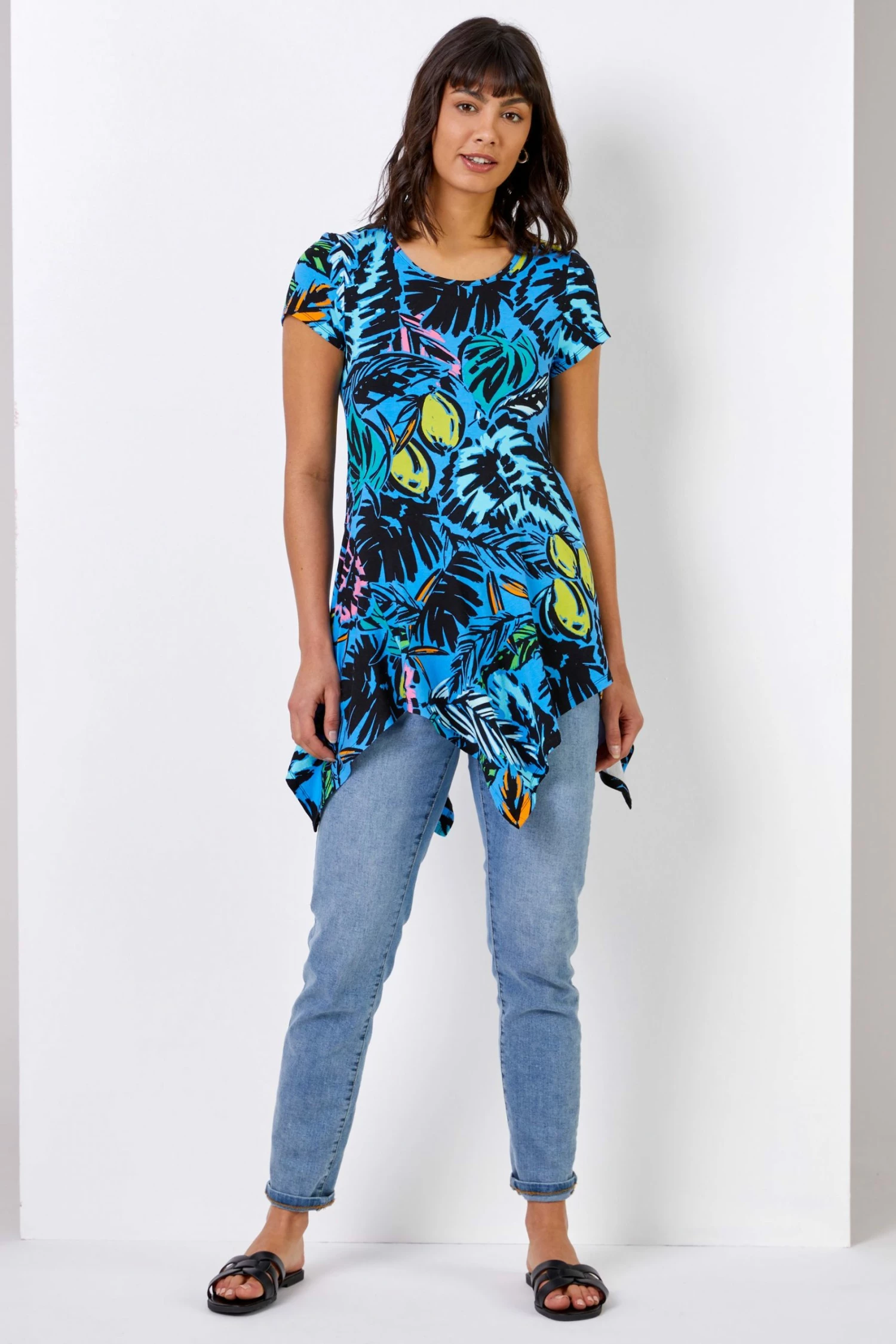 Roman Blue Tropical Palm Print Hanky Hem Top 4 Roman Blue Tropical Palm Print Hanky Hem Top - Image 2