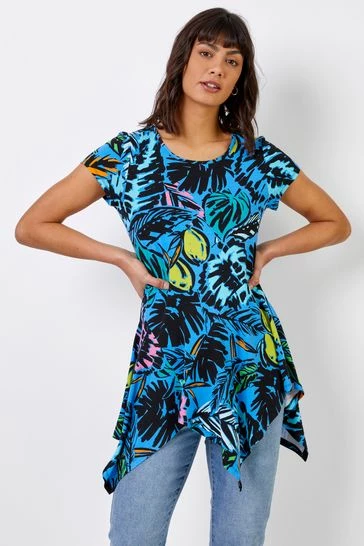 Roman Blue Tropical Palm Print Hanky Hem Top 7 Roman Blue Tropical Palm Print Hanky Hem Top - Image 5