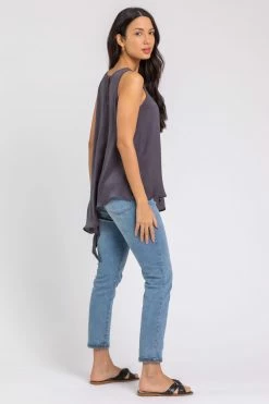 Roman Grey Embellished Neck Asymmetric Hem Top -Roman Sales Shop unnamed file 6471