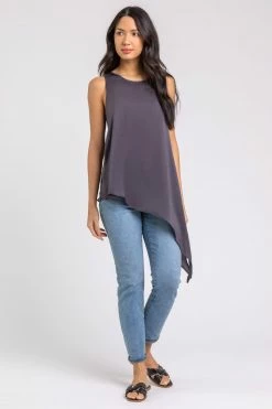 Roman Grey Embellished Neck Asymmetric Hem Top -Roman Sales Shop unnamed file 6472