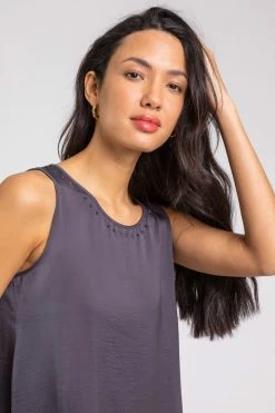 Roman Grey Embellished Neck Asymmetric Hem Top -Roman Sales Shop unnamed file 6473
