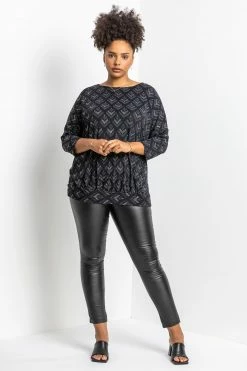 Roman Silver Curve Glitter Print Blouson Top -Roman Sales Shop unnamed file 6477