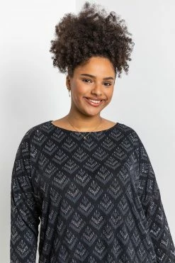 Roman Silver Curve Glitter Print Blouson Top -Roman Sales Shop unnamed file 6478