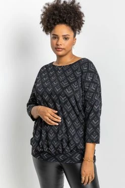 Roman Silver Curve Glitter Print Blouson Top -Roman Sales Shop unnamed file 6479