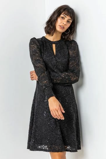 Roman Black Lace Sparkle Swing Dress 7 Roman Black Lace Sparkle Swing Dress - Image 5