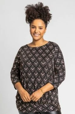 Roman Silver Curve Glitter Print Blouson Top -Roman Sales Shop unnamed file 6481