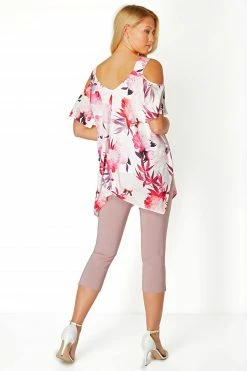Roman Pink Cold Shoulder Floral Hanky Hem Top -Roman Sales Shop unnamed file 6484