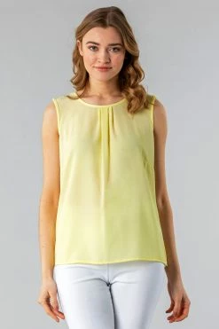 Roman Yellow Lace Back Pleat Detail Top