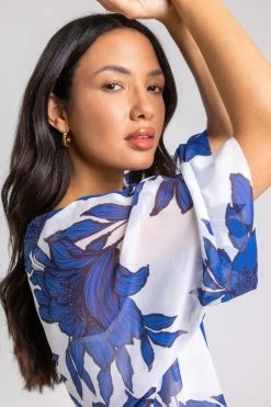 Roman Blue Floral Print Chiffon Overlay Top -Roman Sales Shop unnamed file 6502