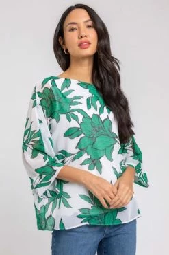 Roman Blue Floral Print Chiffon Overlay Top -Roman Sales Shop unnamed file 6504