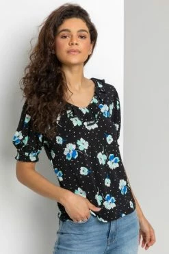 Roman Black Floral Print Frill Neck Top 11 Roman Black Floral Print Frill Neck Top -Roman Sales Shop unnamed file 6509