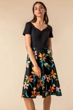 Roman Black Contrast Tropical Print Fit & Flare Dress 9 Roman Black Contrast Tropical Print Fit & Flare Dress -Roman Sales Shop unnamed file 651