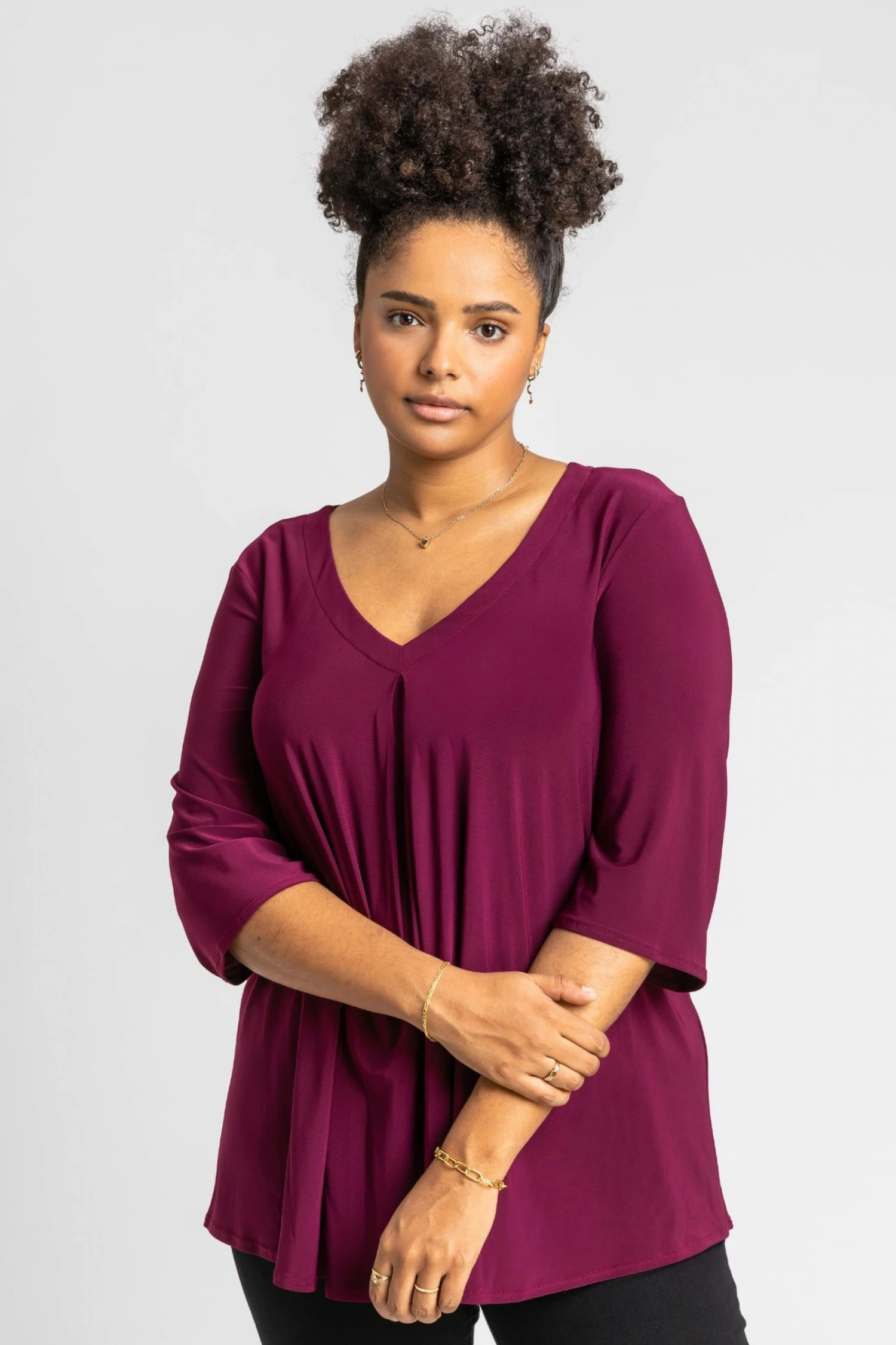 Roman Purple Curve V Neck Pleat Front Top 3 Roman Purple Curve V Neck Pleat Front Top