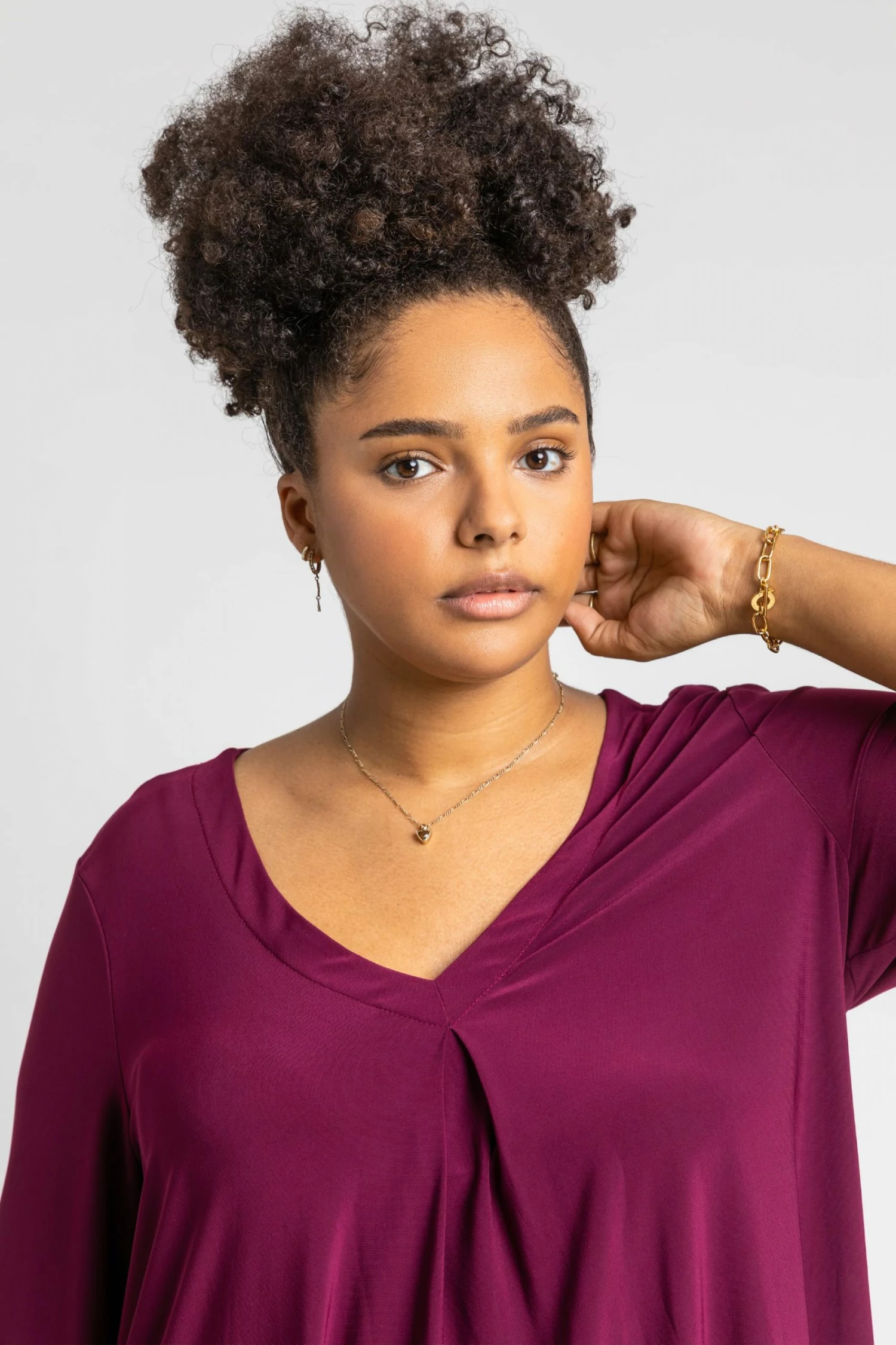 Roman Purple Curve V Neck Pleat Front Top 4 Roman Purple Curve V Neck Pleat Front Top - Image 2