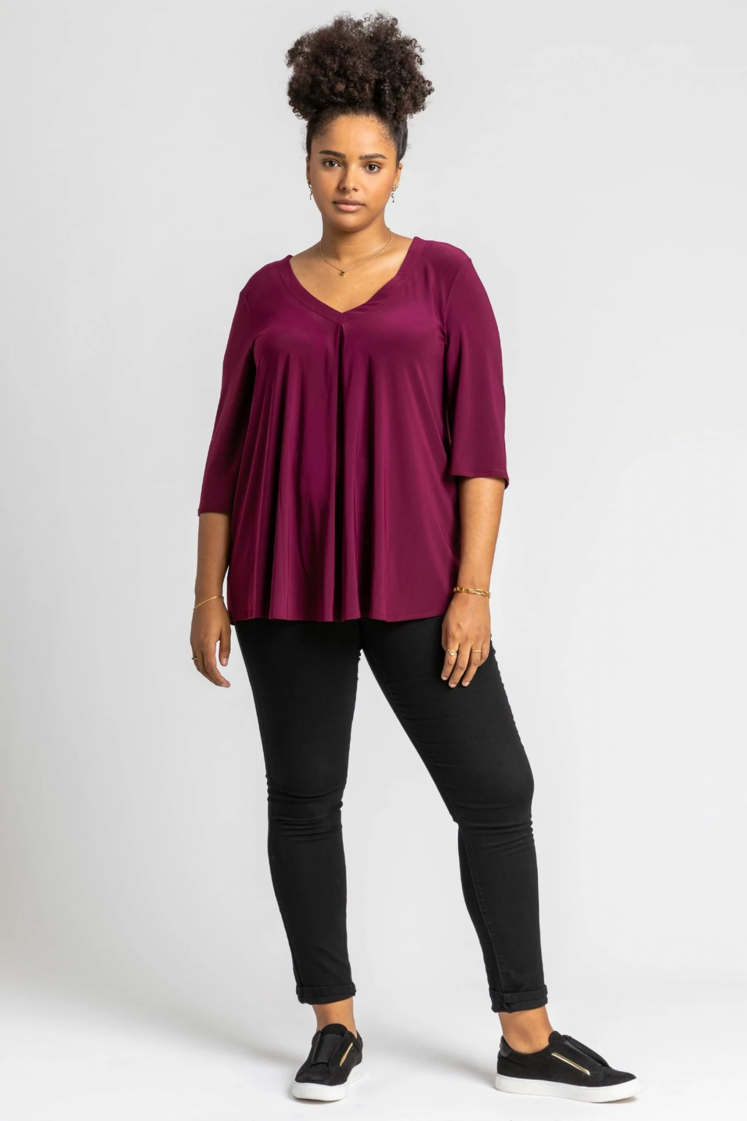 Roman Purple Curve V Neck Pleat Front Top 5 Roman Purple Curve V Neck Pleat Front Top - Image 3