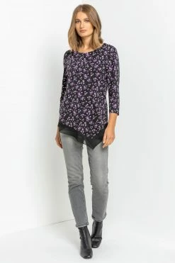Roman Purple Ditsy Floral Chiffon Hem Top -Roman Sales Shop unnamed file 6523