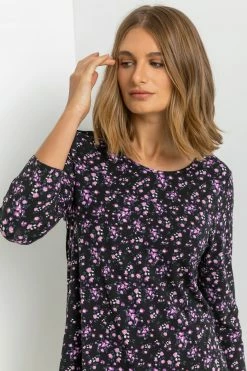 Roman Purple Ditsy Floral Chiffon Hem Top -Roman Sales Shop unnamed file 6524