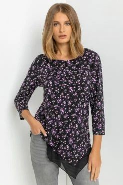 Roman Purple Ditsy Floral Chiffon Hem Top -Roman Sales Shop unnamed file 6525