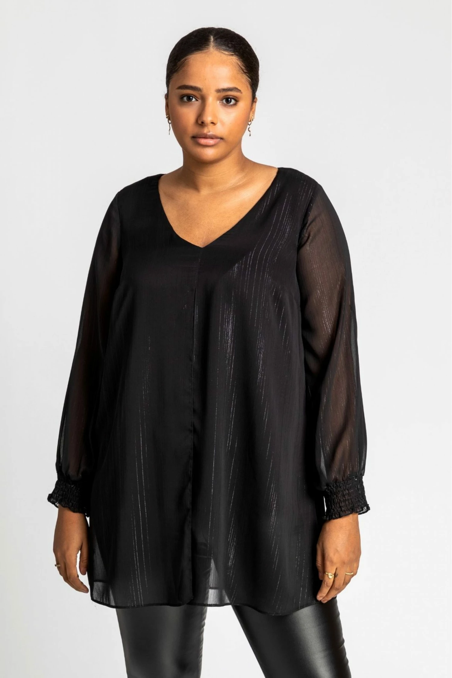 Roman Black Curve Split Front Chiffon Overlay Top 3 Roman Black Curve Split Front Chiffon Overlay Top