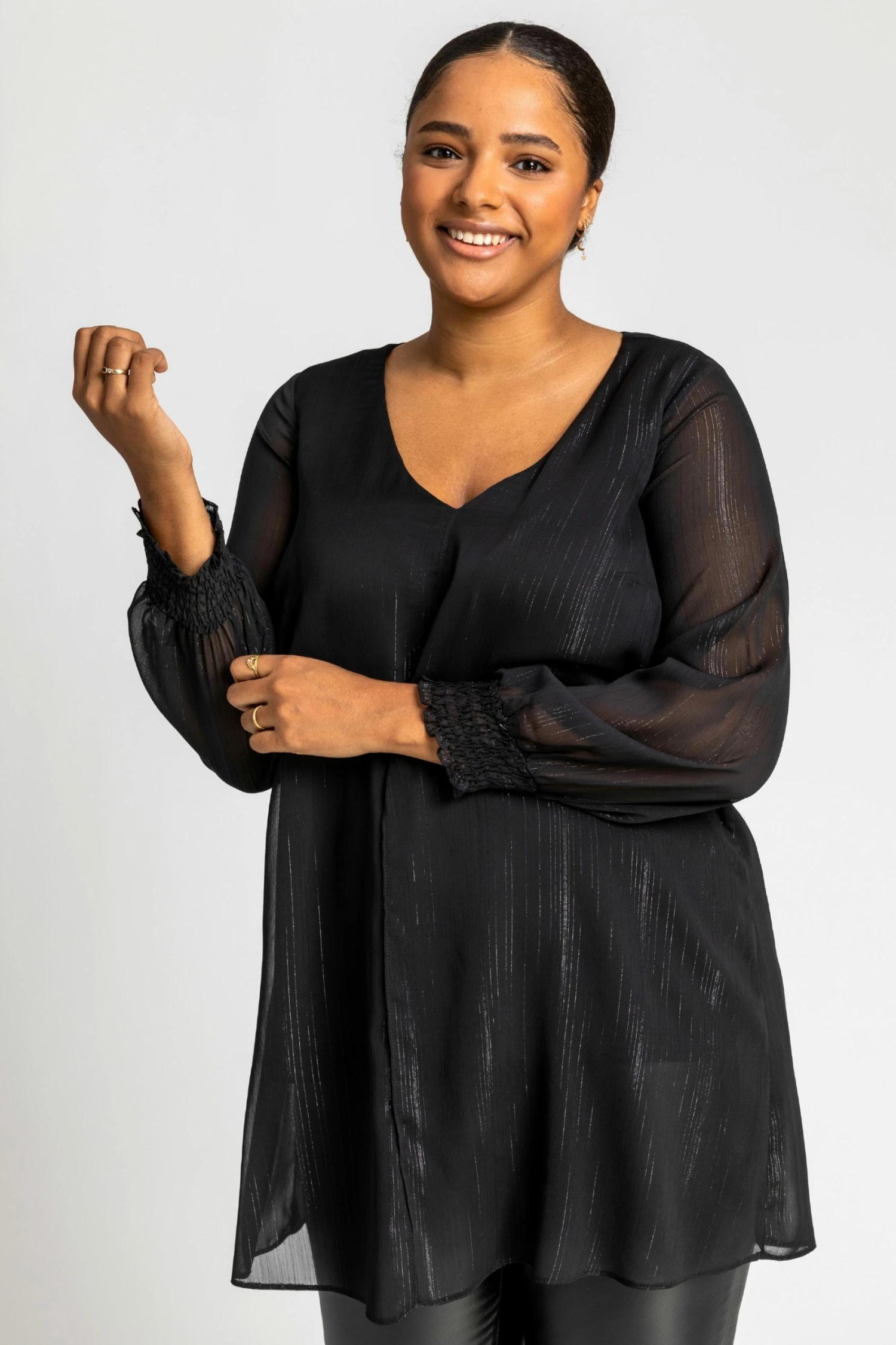 Roman Black Curve Split Front Chiffon Overlay Top 6 Roman Black Curve Split Front Chiffon Overlay Top - Image 4