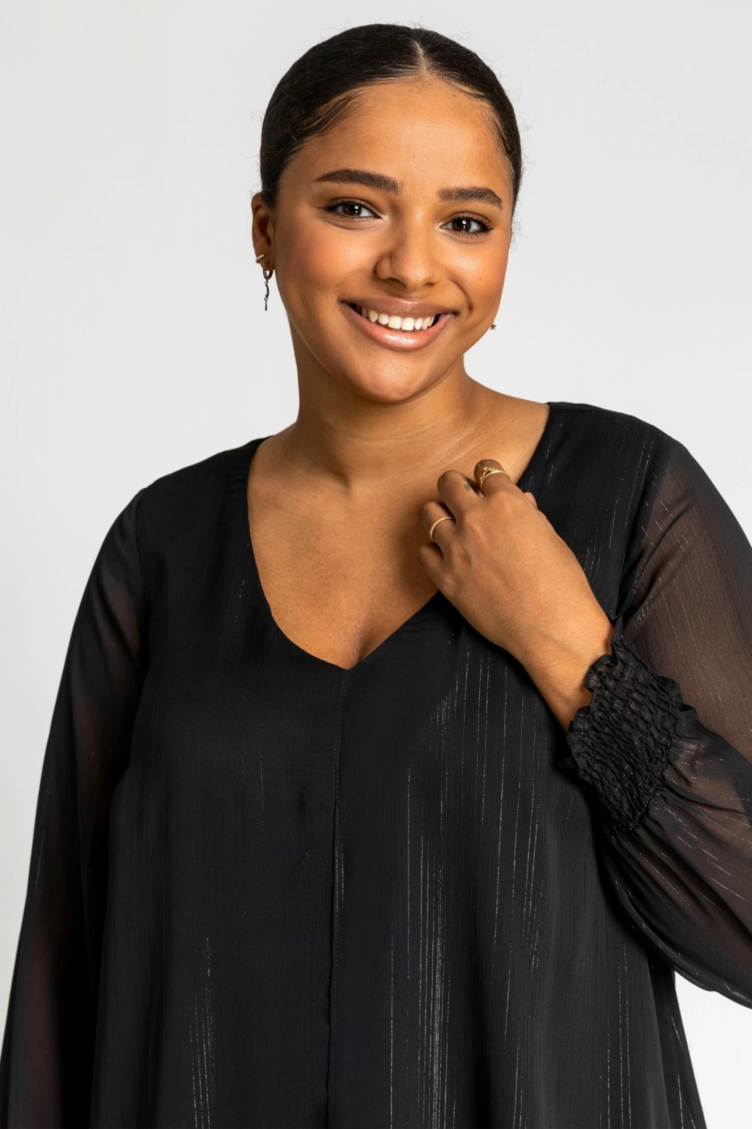 Roman Black Curve Split Front Chiffon Overlay Top 7 Roman Black Curve Split Front Chiffon Overlay Top - Image 5