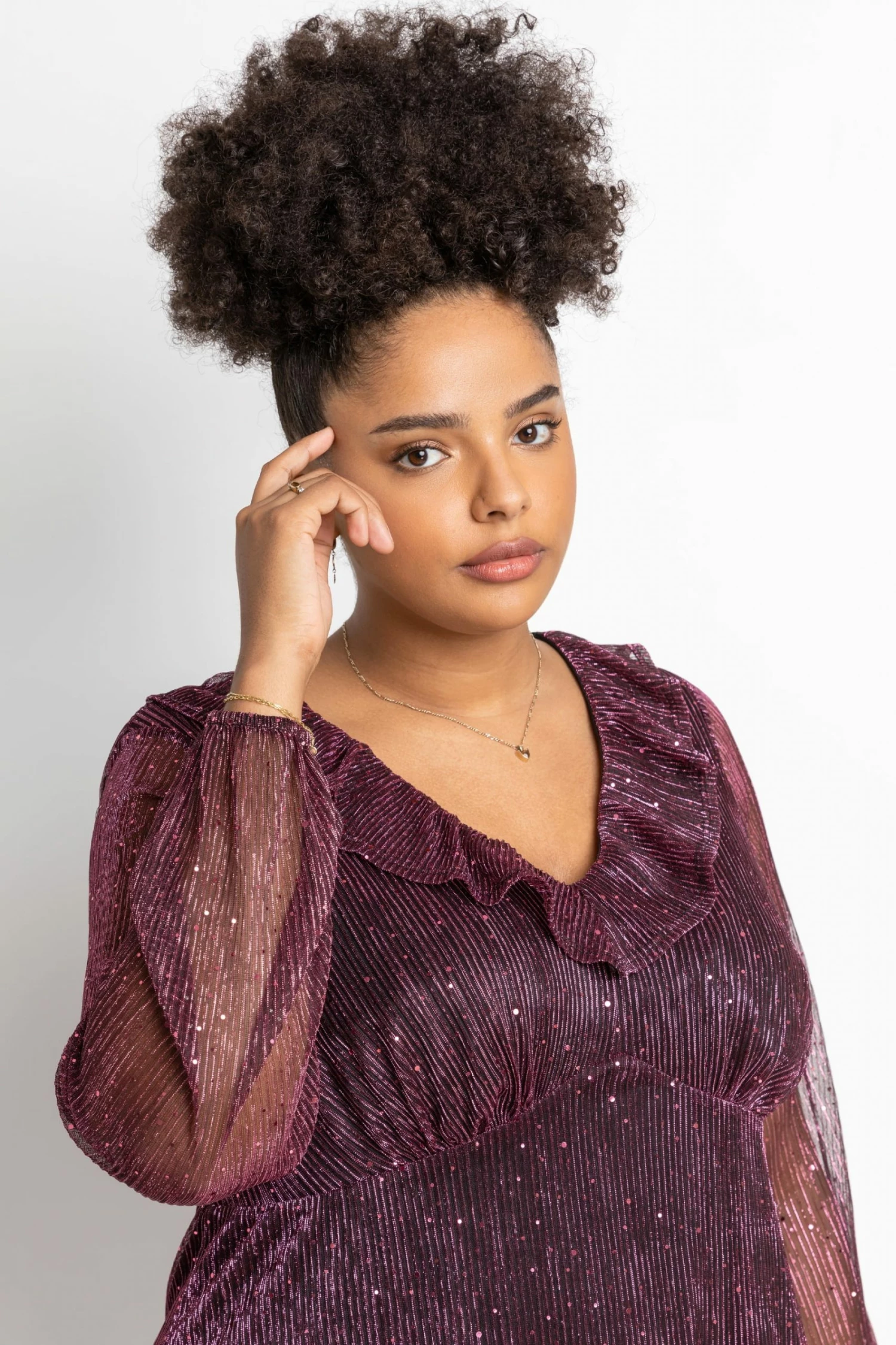 Roman Pink Curve Shimmer Plisse Frill Detail Top 6 Roman Pink Curve Shimmer Plisse Frill Detail Top - Image 4