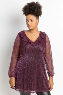 Roman Pink Curve Shimmer Plisse Frill Detail Top 12 Roman Pink Curve Shimmer Plisse Frill Detail Top -Roman Sales Shop unnamed file 6538