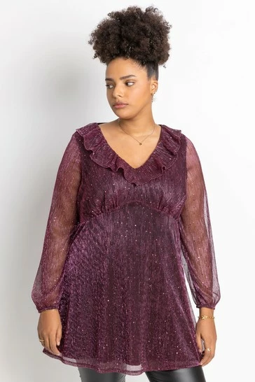 Roman Pink Curve Shimmer Plisse Frill Detail Top 7 Roman Pink Curve Shimmer Plisse Frill Detail Top - Image 5