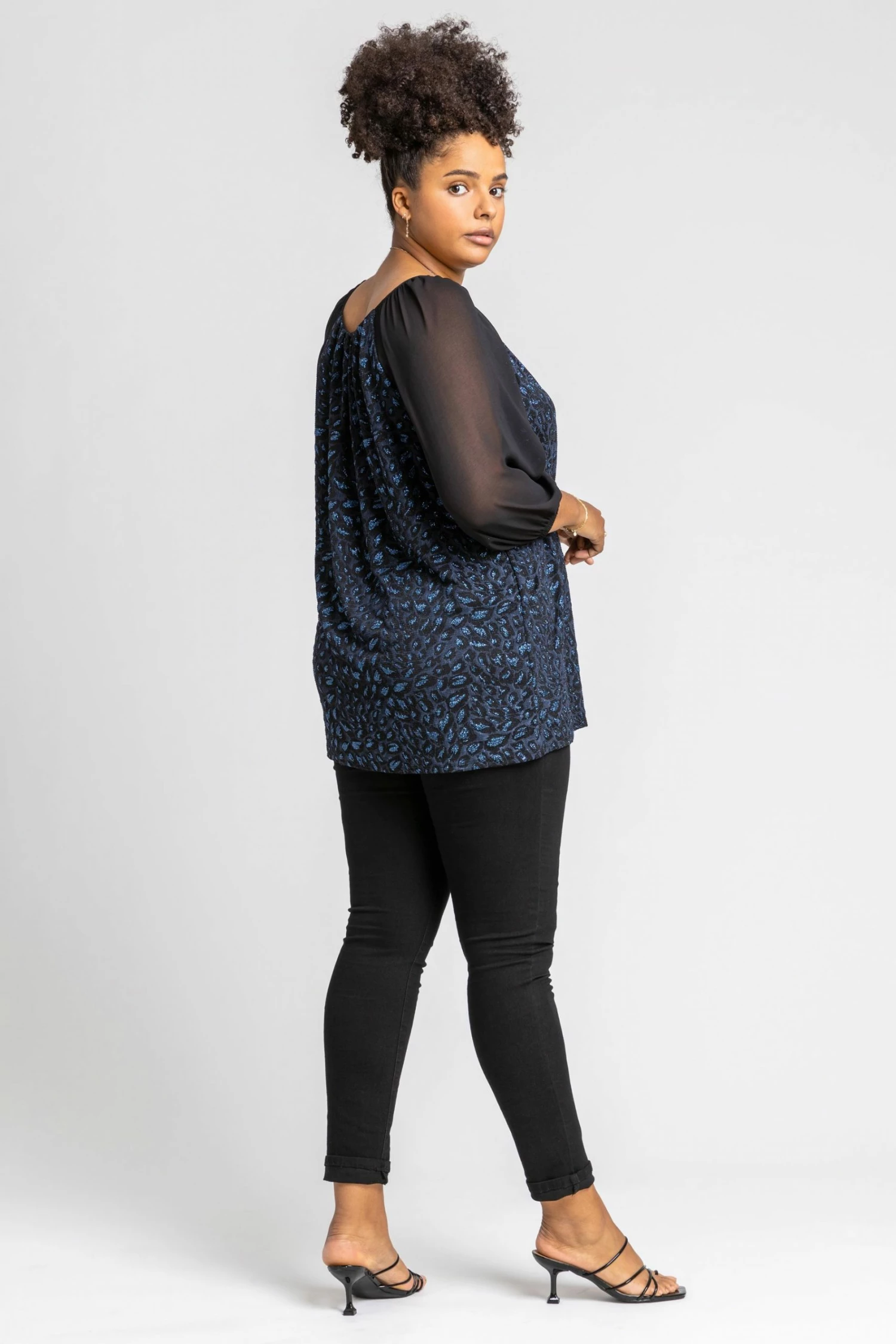 Roman BLUE Curve Glitter Animal Print Pleated Top 6 Roman BLUE Curve Glitter Animal Print Pleated Top - Image 4