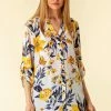 Roman Yellow Floral Button Through Tunic Blouse