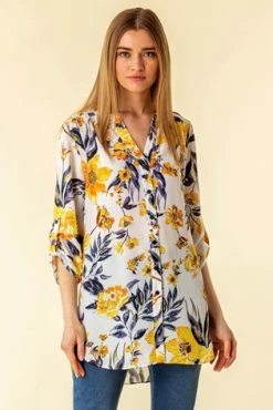 Roman Yellow Floral Button Through Tunic Blouse 11 Roman Yellow Floral Button Through Tunic Blouse -Roman Sales Shop unnamed file 6549
