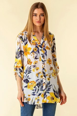 Roman Yellow Floral Button Through Tunic Blouse 7 Roman Yellow Floral Button Through Tunic Blouse - Image 5