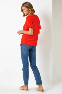 Roman Orange Plain Chiffon Puff Sleeve Top -Roman Sales Shop unnamed file 6552